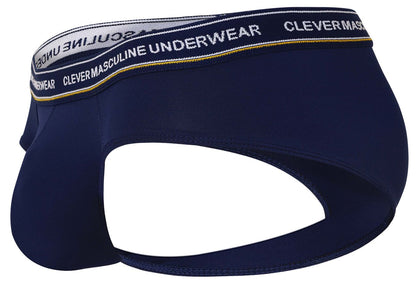 Navy blue clever 519969 3pk australian latin briefs with white waistband clever masculine underwear text and yellow stitching