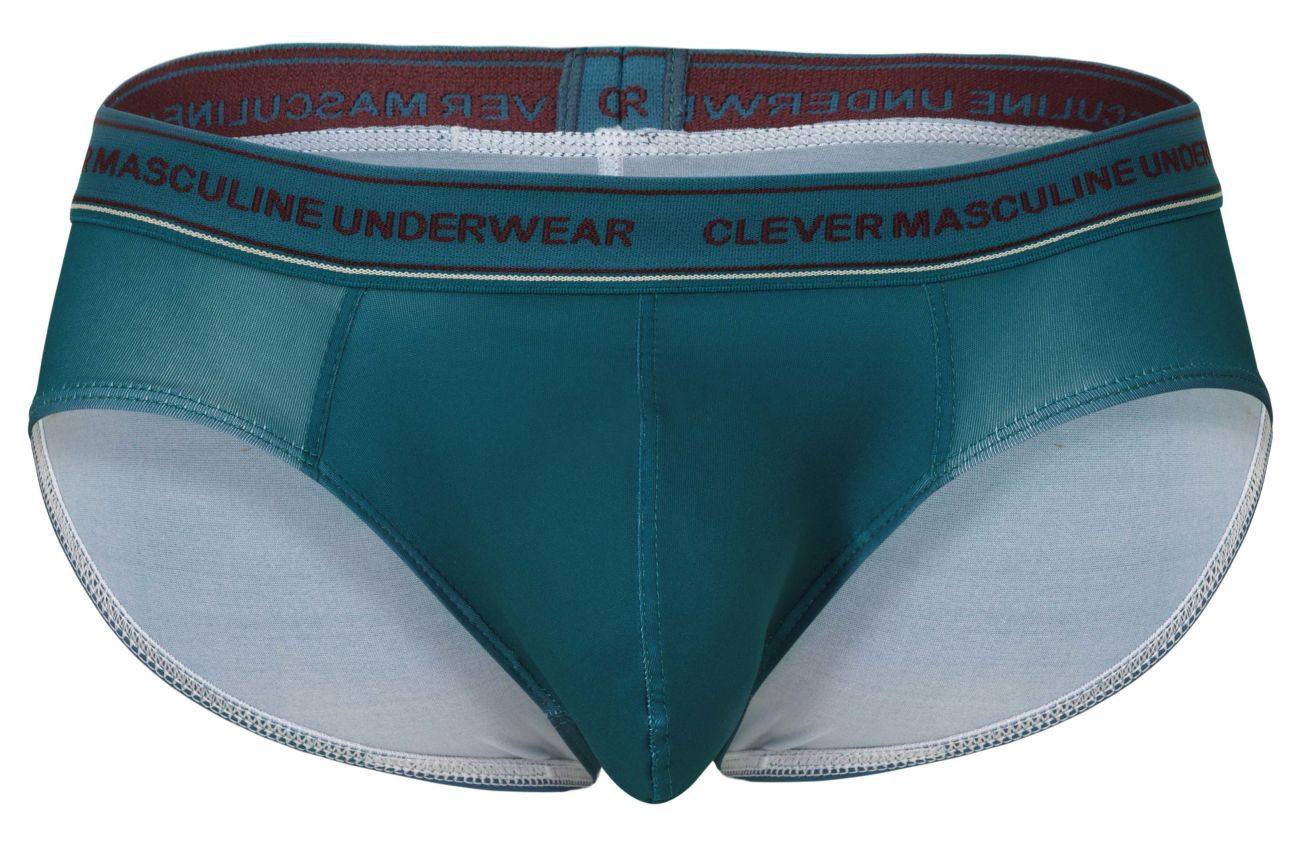 Teal clever 519969 australian latin briefs with white interior and red waistband branding in three-pack color blue-petrol-green