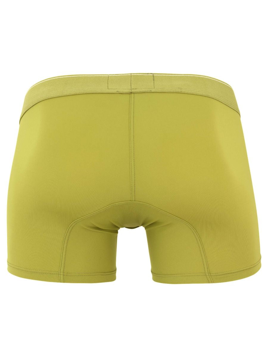 A pair of clever 26008 atenea olive green boxer briefs with smooth seamless fabric and contoured design for comfort