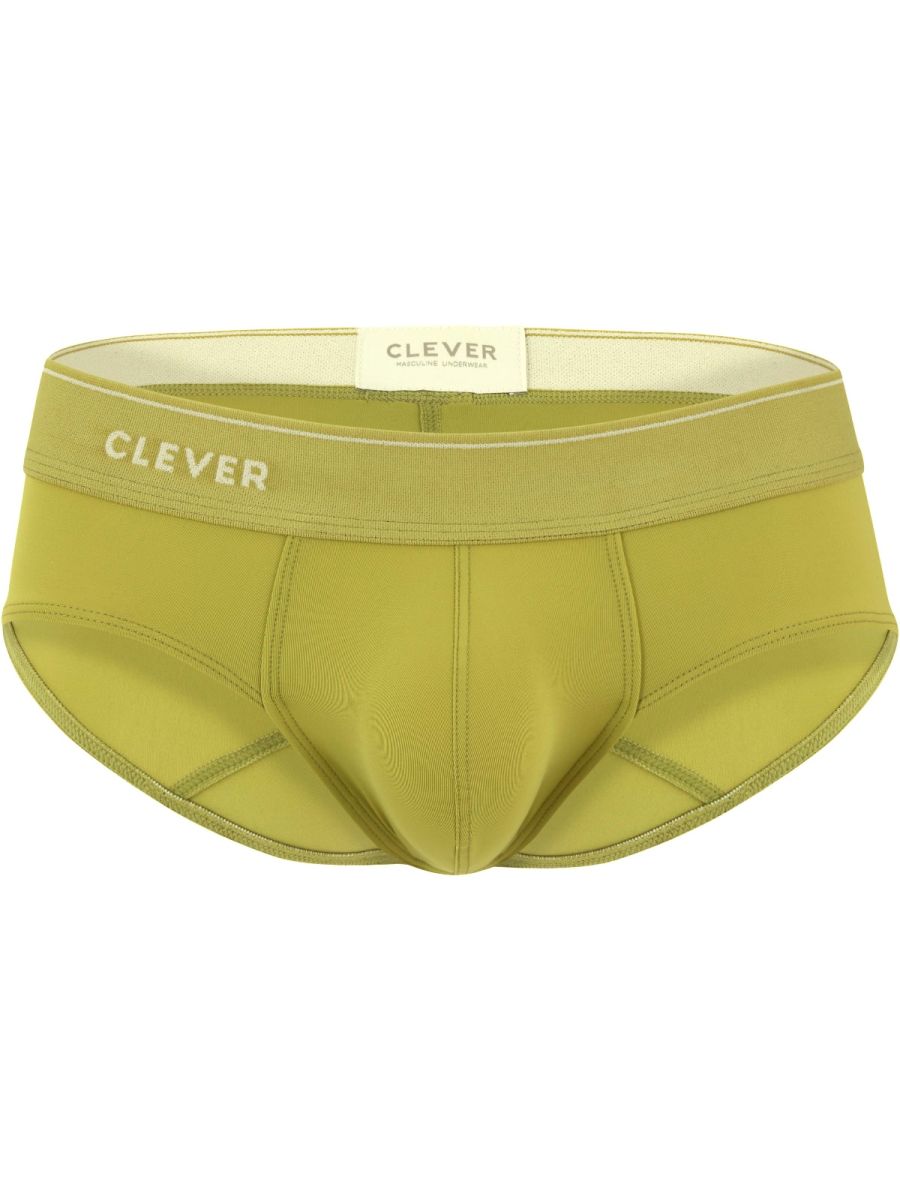 Olive green clever 26012 atenea briefs with subtle textured fabric and white logo detailing on front side