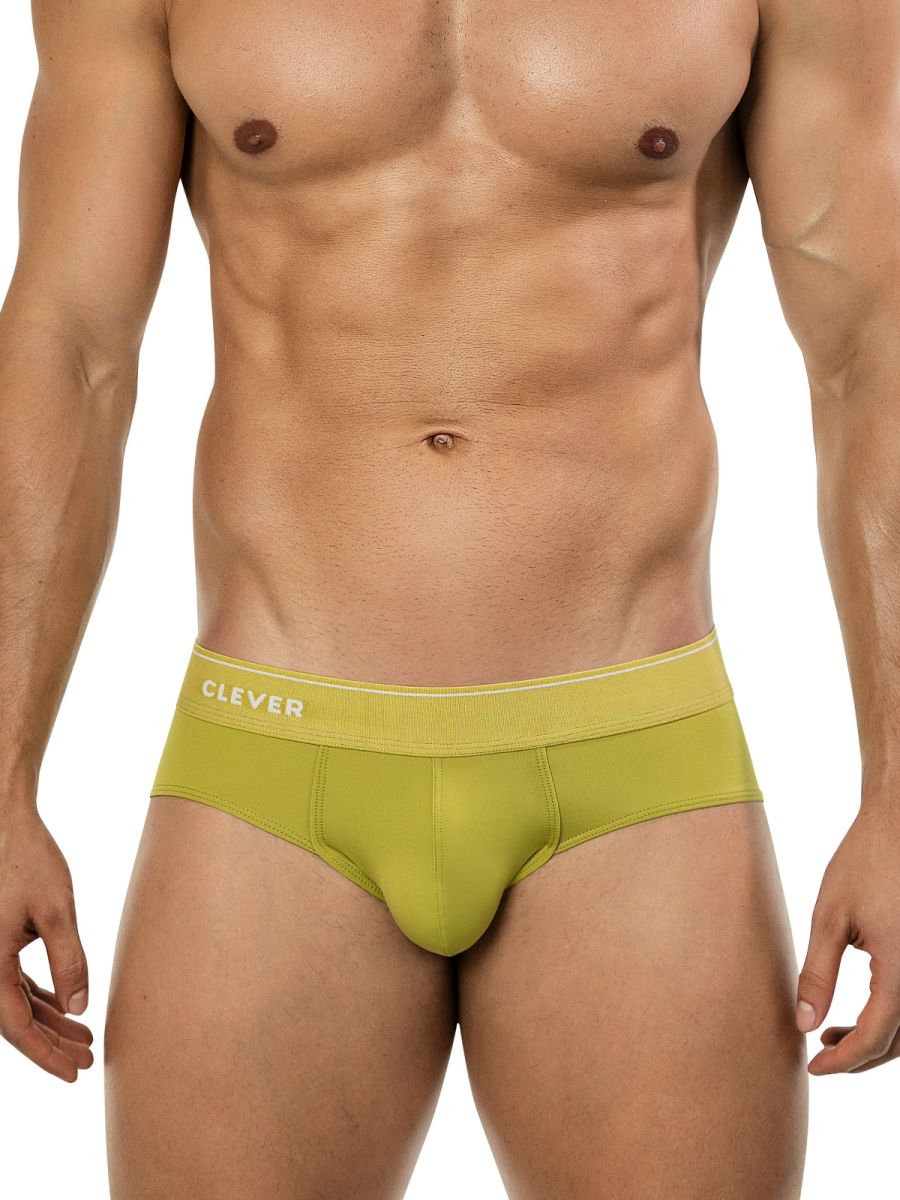 A sleek olive green clever 26012 atenea brief with a ribbed waistband featuring white clever branding