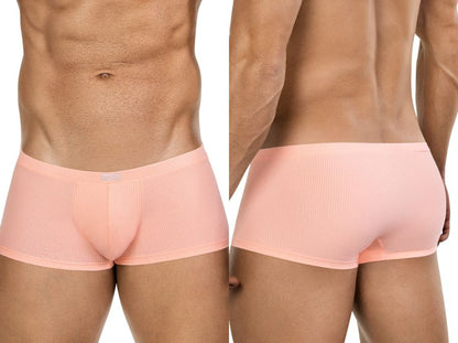 Pink ribbed men’s briefs in a vibrant orange color made from soft breathable fabric for comfortable daily wear
