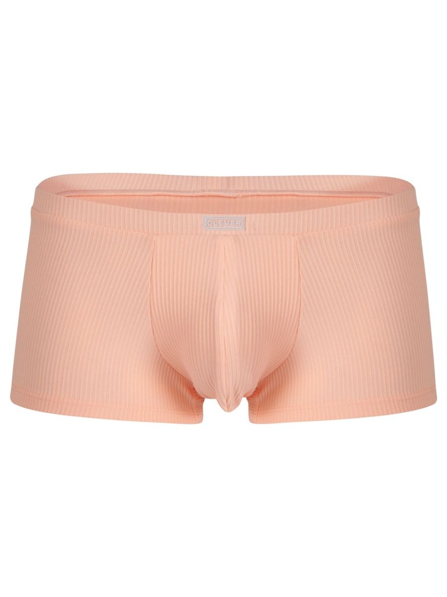 Peach-colored ribbed men’s apolo trunks 26014 with contoured design and elastic waistband in orange color
