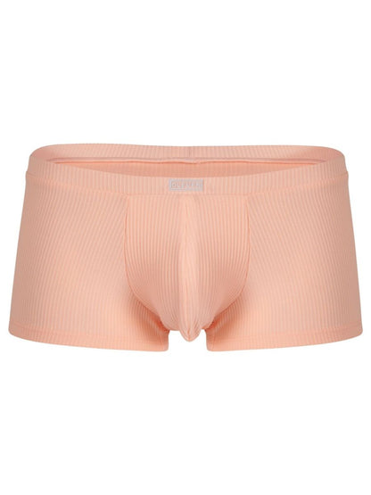 Peach-colored ribbed men’s apolo trunks 26014 with contoured design and elastic waistband in orange color