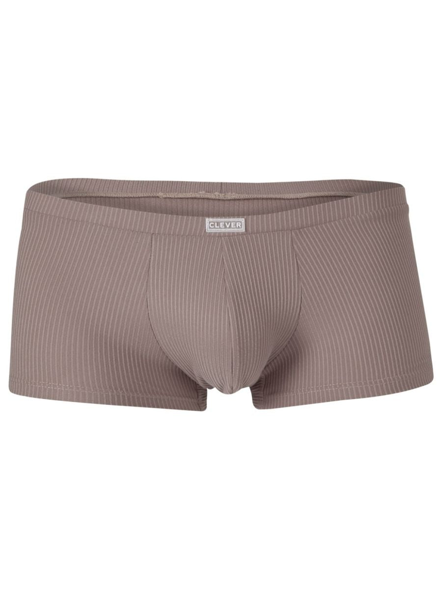 Beige ribbed cotton briefs with subtle vertical stripes and a clever branded waistband for sophisticated comfort and style