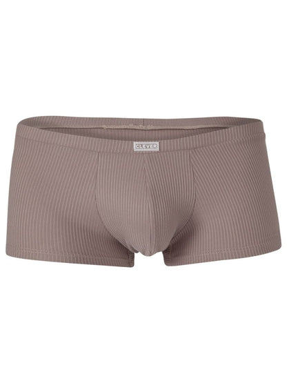 Beige ribbed cotton briefs with subtle vertical stripes and a clever branded waistband for sophisticated comfort and style