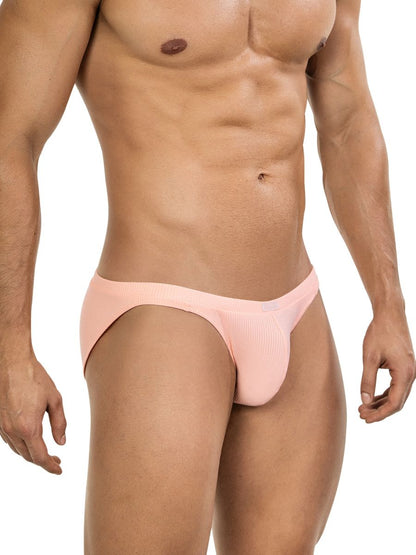 Pink ribbed men’s briefs in vibrant orange color from clever 26017 apolo bikini collection displayed from the front