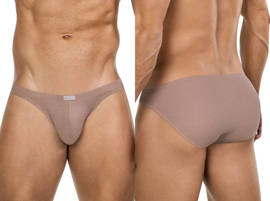 Beige ribbed cotton briefs with a small white brand tag at the waistband from Clever 26018 Apolo Bikini sand color