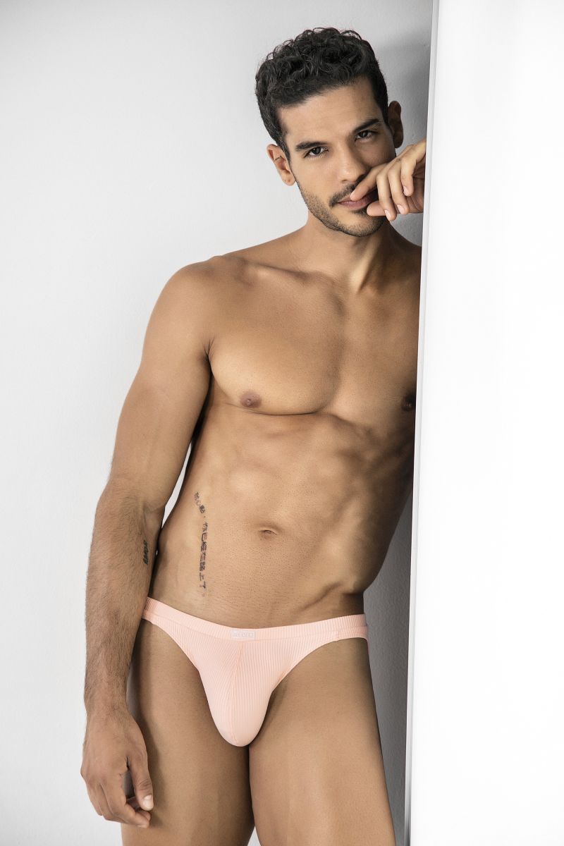 A sleek light pink ribbed cotton brief with a snug fit and minimal design for comfortable everyday wear