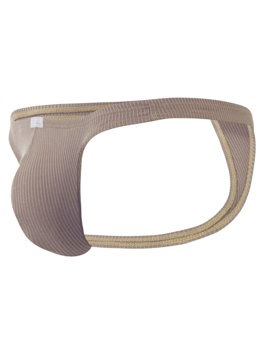 Beige ribbed cotton briefs with subtle gold trim edges from clever 26021 apolo thongs in sand color
