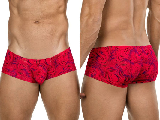 Red and purple marbled patterned Clever 26026 Helion trunks men’s briefs with bold vibrant modern style