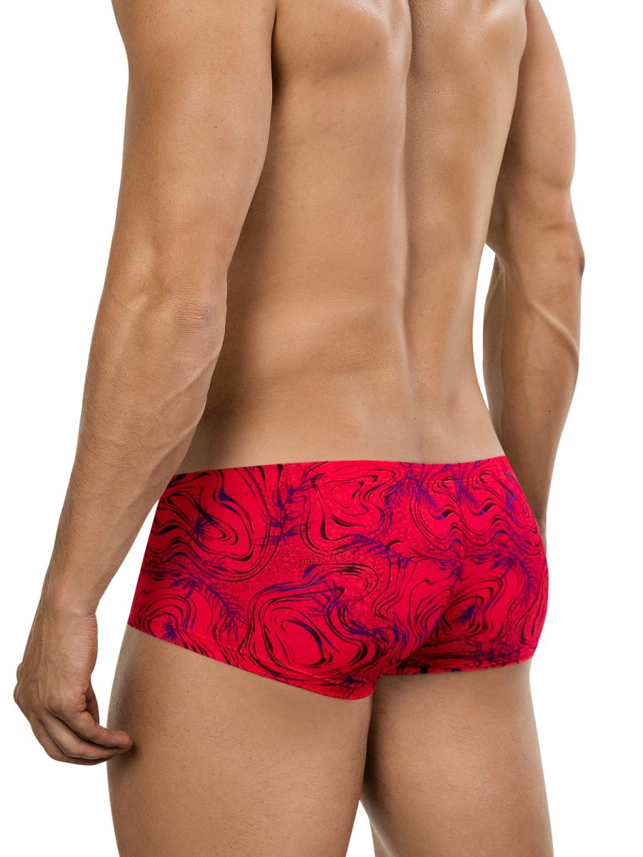 Men’s briefs clever 26026 helion trunks in red with bold purple marbled pattern for vibrant modern style