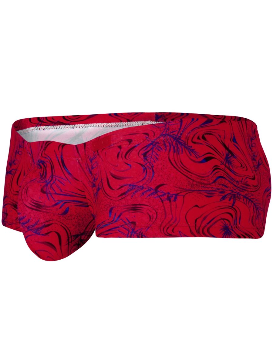 Red and purple marbled patterned clever 26026 helion trunks with white inner lining in bold vibrant modern style