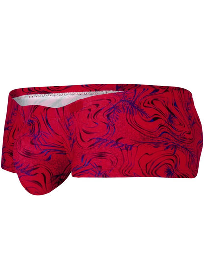 Red and purple marbled patterned clever 26026 helion trunks with white inner lining in bold vibrant modern style