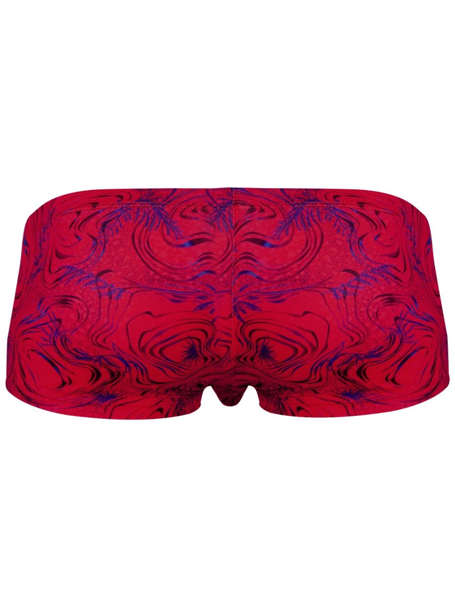 Red and purple marbled clever 26026 helion swim trunks with a bold symmetrical abstract pattern for vibrant style