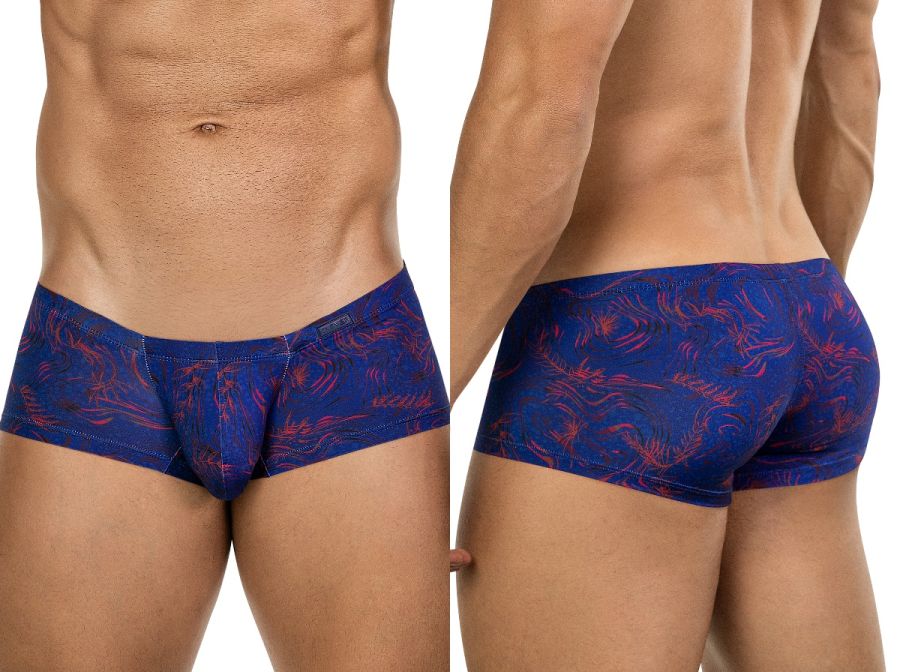 Blue and red patterned clever 26027 helion trunks men’s briefs with tropical leaf design for dynamic comfort and style