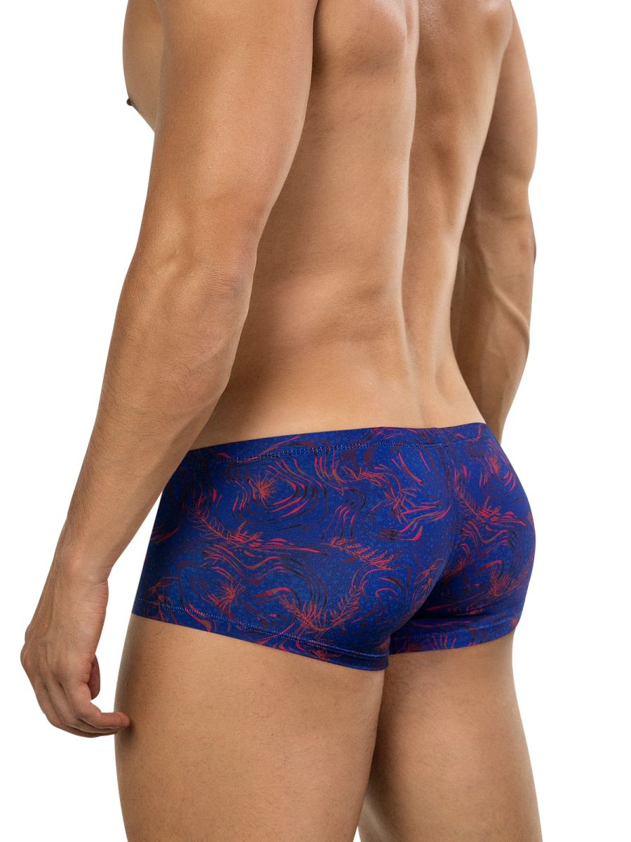 Clever 26027 helion trunks blue feature blue and red tropical leaf pattern swim trunks designed for dynamic comfort and bold style