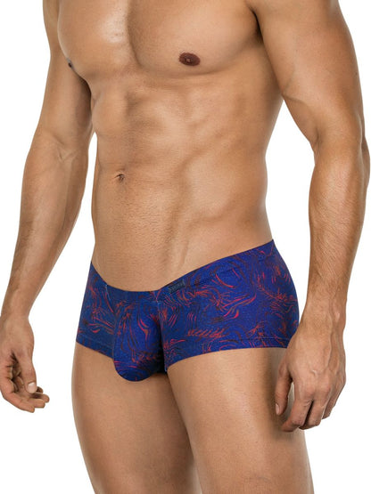 Men’s briefs with blue and red tropical leaf pattern clever 26027 helion trunks for dynamic comfort and bold style