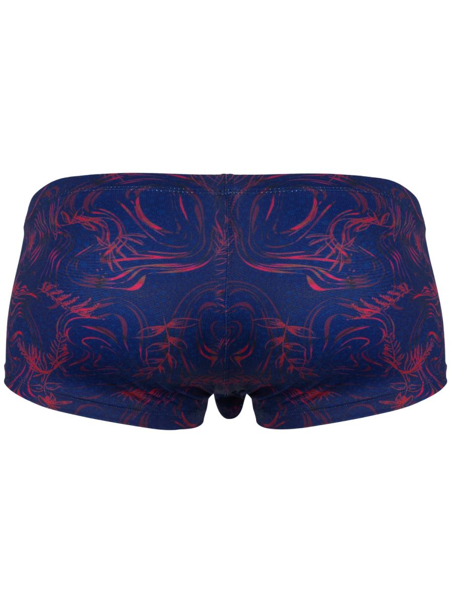 Dark blue clever 26027 helion trunks with vibrant red abstract pattern offering dynamic comfort and bold style