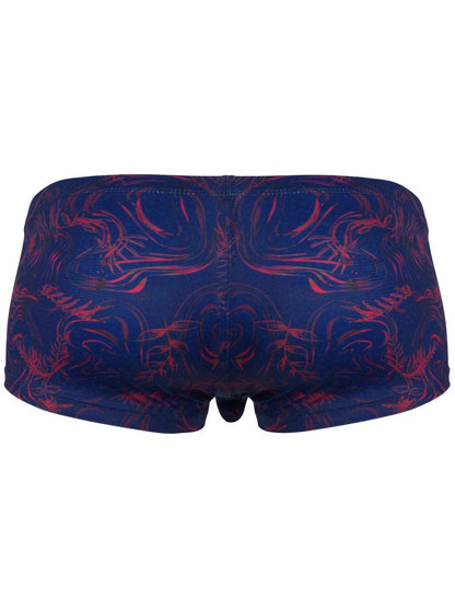 Dark blue clever 26027 helion trunks with vibrant red abstract pattern offering dynamic comfort and bold style