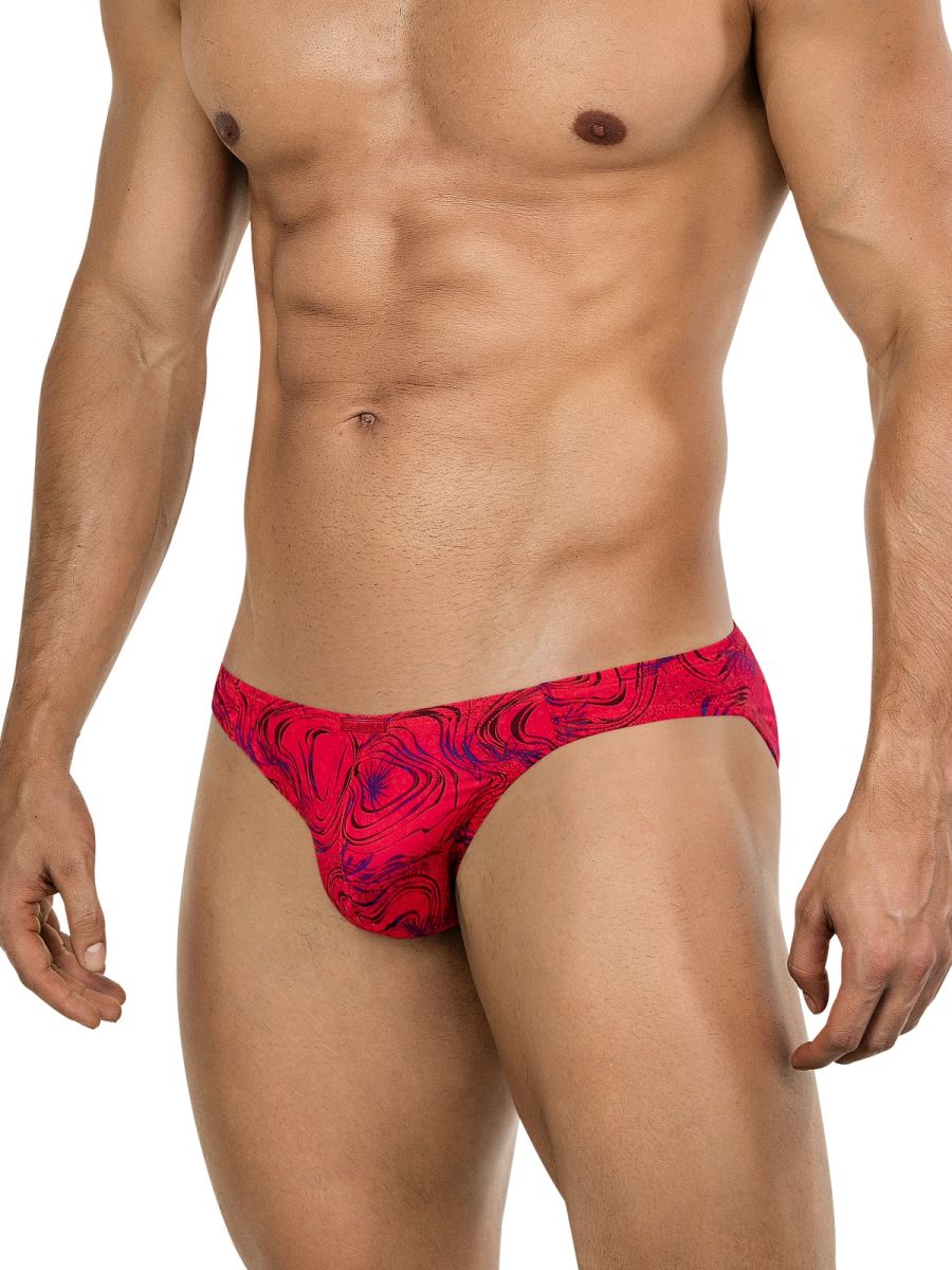 Clever 26028 helion bikini briefs in vibrant red and purple swirling pattern for bold and modern style