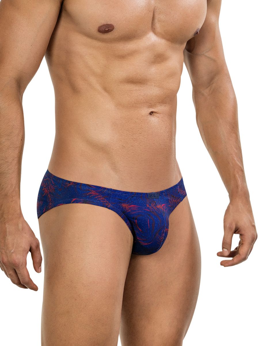 Clever 26029 helion bikini vibrant blue men’s briefs with blue and red pattern and sleek form-fitting design
