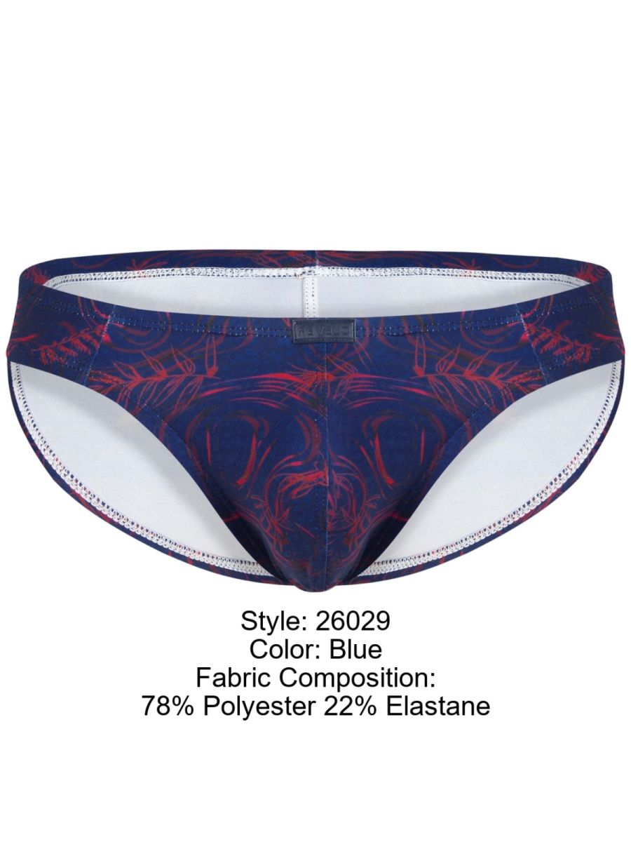 Clever 26029 helion bikini vibrant blue swim trunks with dark navy base red abstract designs and white lining