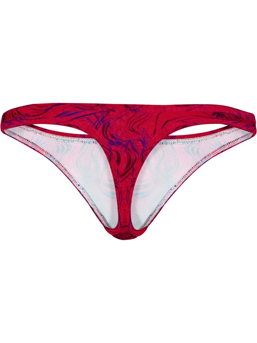 Clever 26030 Helion thong in red with bold red and purple pattern and white inner lining for vibrant style