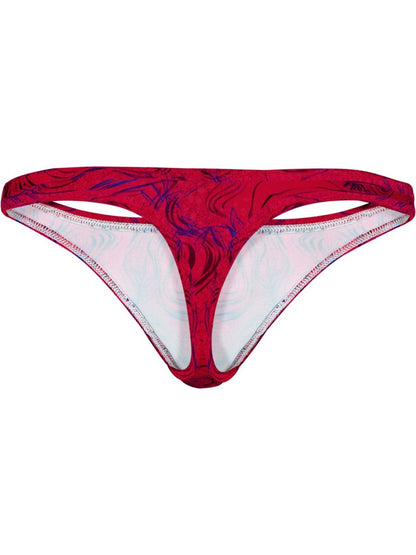 Clever 26030 Helion thong in red with bold red and purple pattern and white inner lining for vibrant style