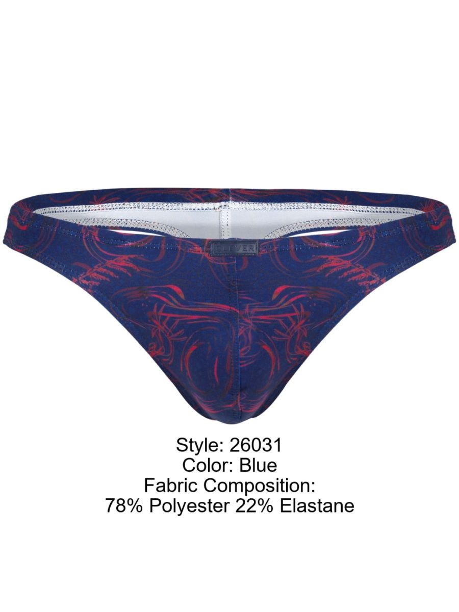 Blue clever 26031 helion thong with red and black abstract pattern made of 78 polyester 22 elastane for comfort
