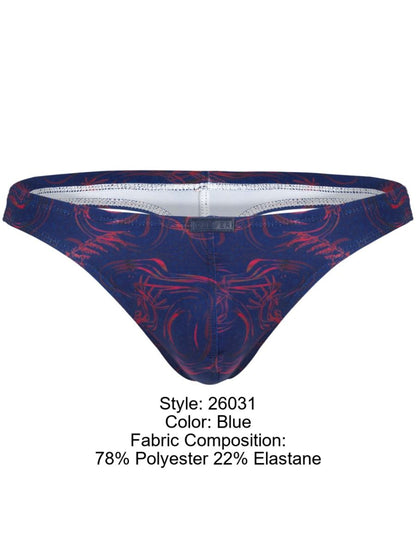 Blue clever 26031 helion thong with red and black abstract pattern made of 78 polyester 22 elastane for comfort
