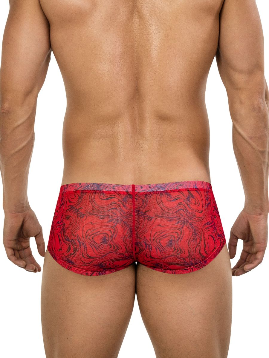 Red sheer brief trunks with black swirling pattern from clever 26032 calipso collection for bold sophistication