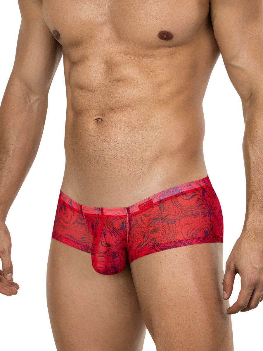 Clever 26032 calipso trunks men’s briefs in red with purple patterns featuring a sheer flowing design for bold sophistication