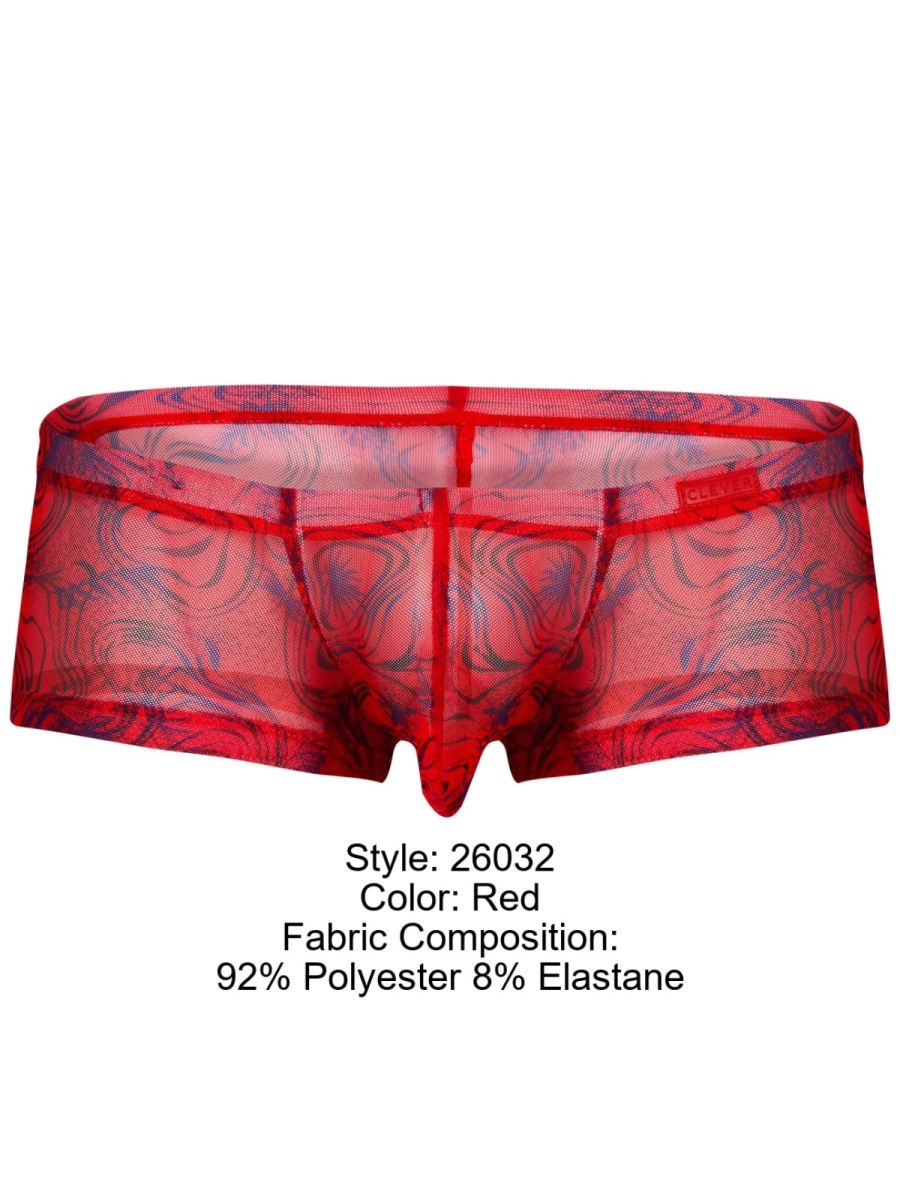 Red clever 26032 calipso trunks in sheer mesh with blue purple swirls made of 92 polyester 8 elastane