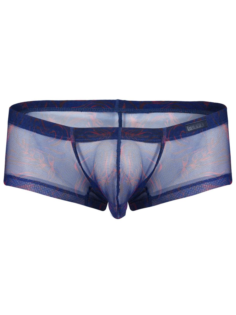 Blue clever 26033 calipso trunks sheer mesh briefs with subtle red and pink floral waistband pattern