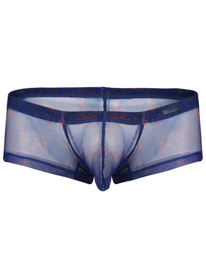 Blue clever 26033 calipso trunks sheer mesh briefs with subtle red and pink floral waistband pattern