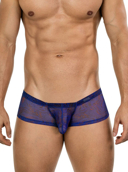 Clever 26033 Calipso blue trunks with sheer mesh fabric subtle pattern and solid trim for bold breathable style