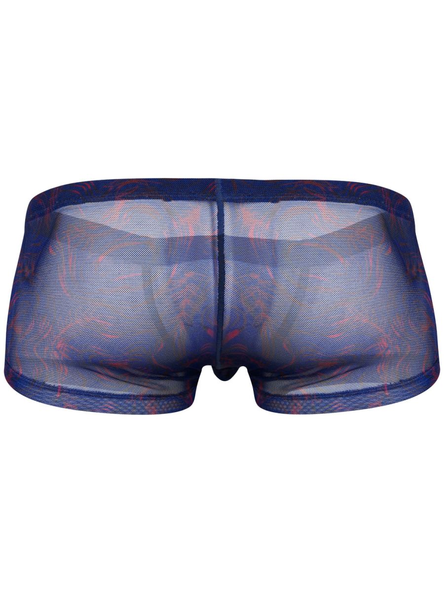 Blue clever 26033 calipso trunks sheer mesh briefs with subtle red pattern bold breathable style
