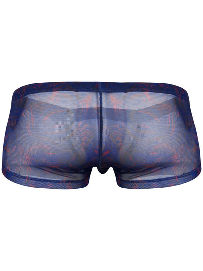Blue clever 26033 calipso trunks sheer mesh briefs with subtle red pattern bold breathable style