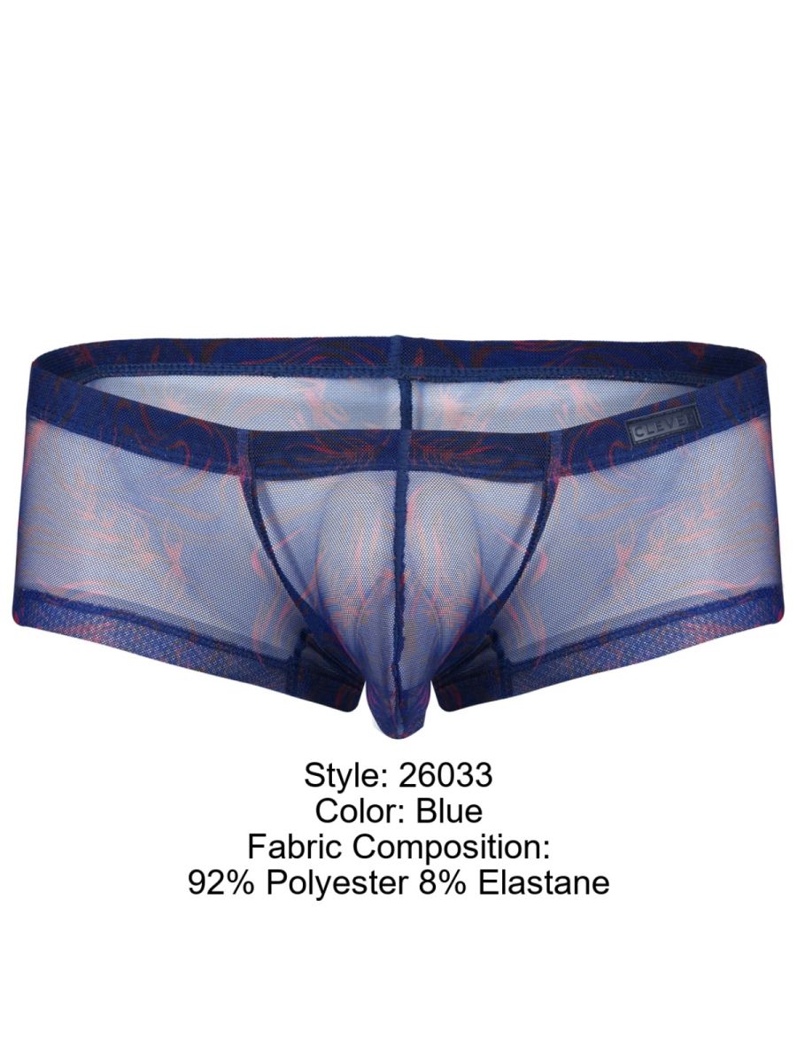 Blue clever 26033 calipso sheer mesh briefs with subtle red and pink floral pattern and elastic waistband