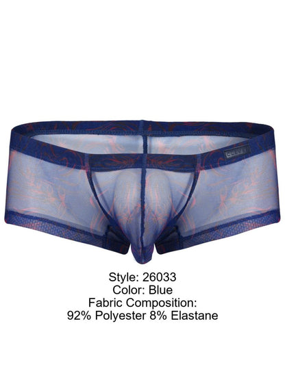 Blue clever 26033 calipso sheer mesh briefs with subtle red and pink floral pattern and elastic waistband