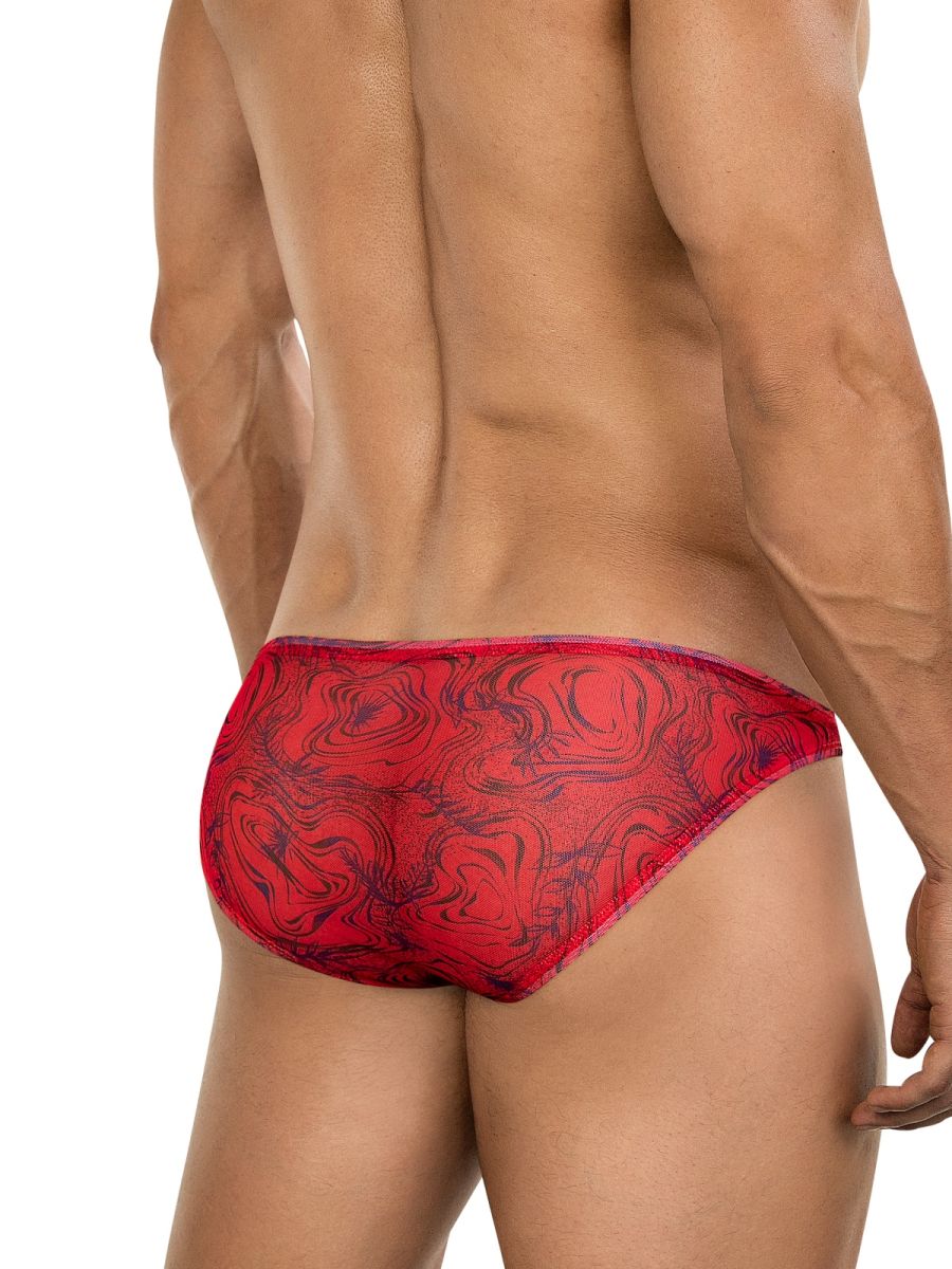 Clever 26034 calipso bikini men’s briefs in red with bold red and black marble pattern for modern bold elegance