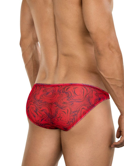 Clever 26034 calipso bikini men’s briefs in red with bold red and black marble pattern for modern bold elegance