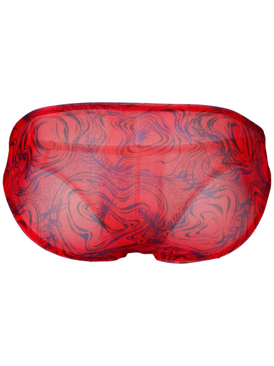 Red mesh eye mask with swirling blue and black patterns from clever 26034 calipso bikini in bold red design