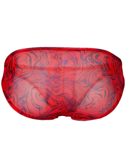 Red mesh eye mask with swirling blue and black patterns from clever 26034 calipso bikini in bold red design