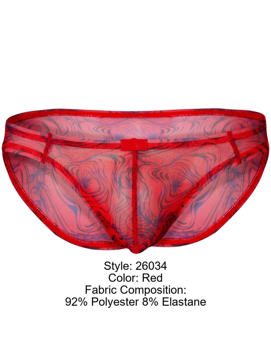 Red clever 26034 calipso bikini sheer mesh briefs with blue and black swirl pattern made of polyester elastane