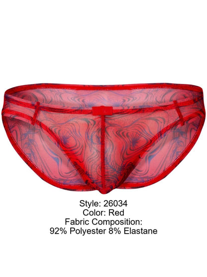 Red clever 26034 calipso bikini sheer mesh briefs with blue and black swirl pattern made of polyester elastane