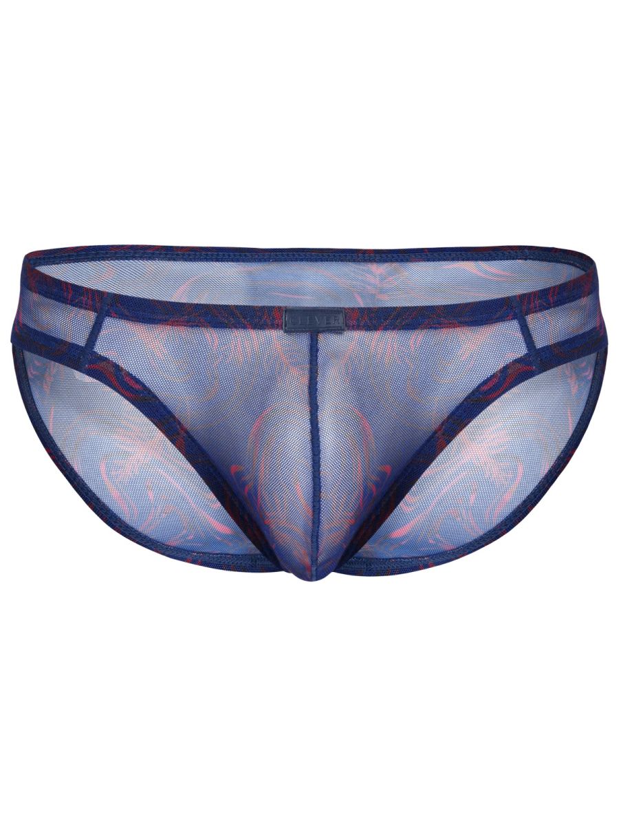 Clever 26035 calipso bikini men’s blue and red patterned mesh underwear with sheer breathable design
