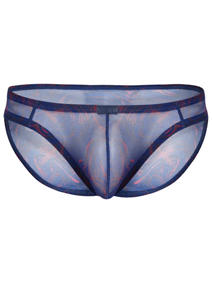 Clever 26035 calipso bikini men’s blue and red patterned mesh underwear with sheer breathable design