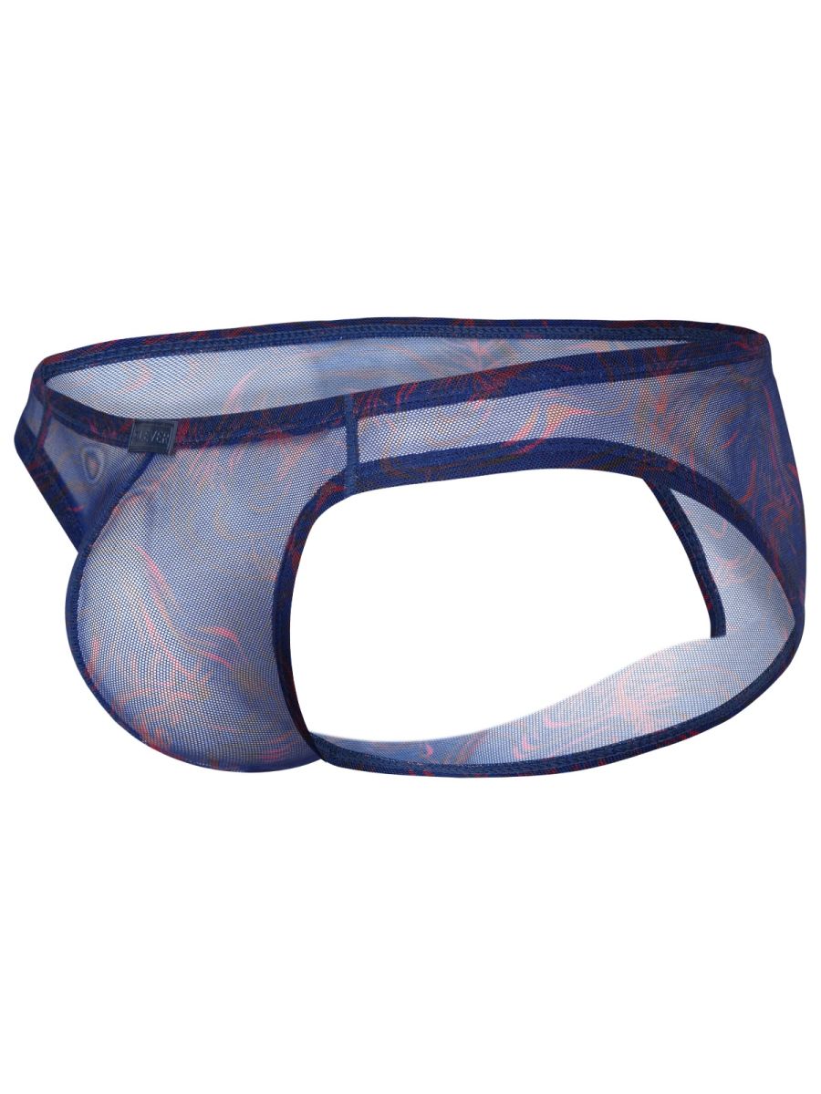 Blue clever 26035 calipso bikini briefs with bold breathable mesh and subtle red and purple pattern